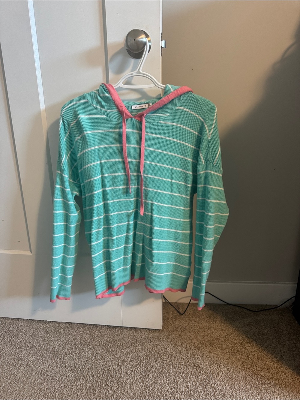 Staccato Mint Green and Pink Striped Hooded Sweater